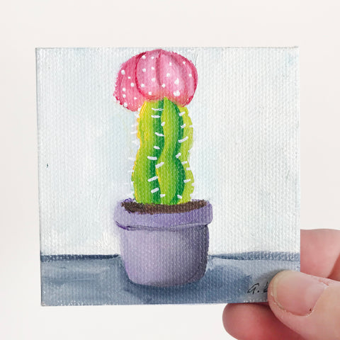 Tiny Cactus Original Oil Painting  - 3x3 Original Oil Painting - april bern photography