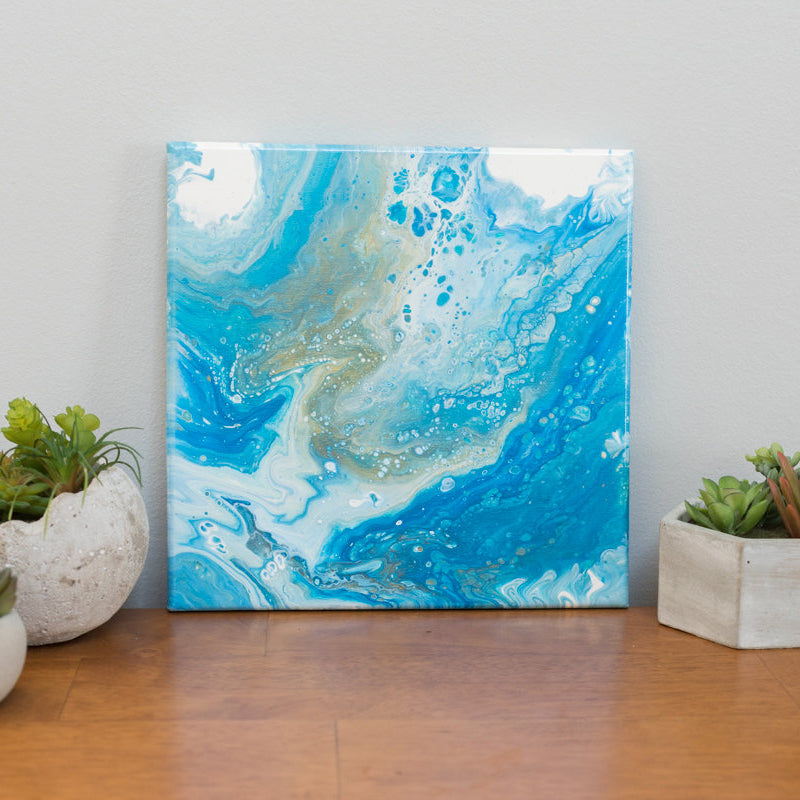 Ocean Abstract Art - 10 x 10 Blue Acrylic Painting - april bern art & photography