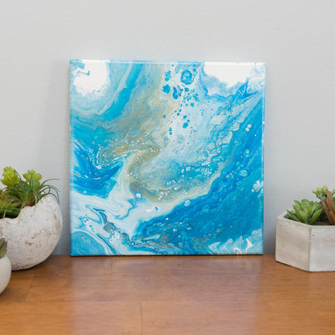 Ocean Abstract Art - 10 x 10 Blue Acrylic Painting
