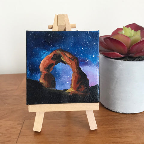 Arches National Park Original Acrylic Painting - 3x3 Tiny Art - april bern photography
