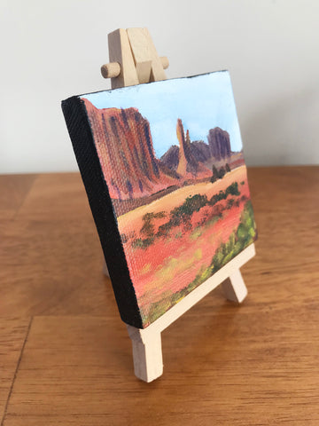 Arizona Landscape Original Acrylic Painting - 3x3 Tiny Art - april bern art & photography