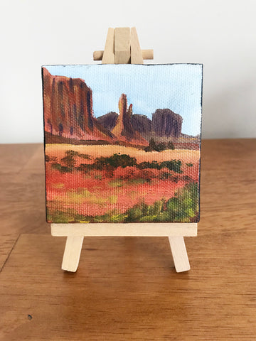 Arizona Landscape Original Acrylic Painting - 3x3 Tiny Art - april bern art & photography