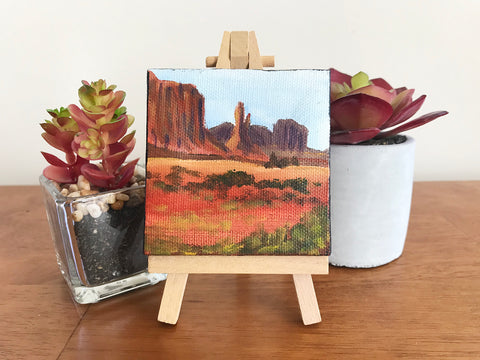 Arizona Landscape Original Acrylic Painting - 3x3 Tiny Art - april bern art & photography