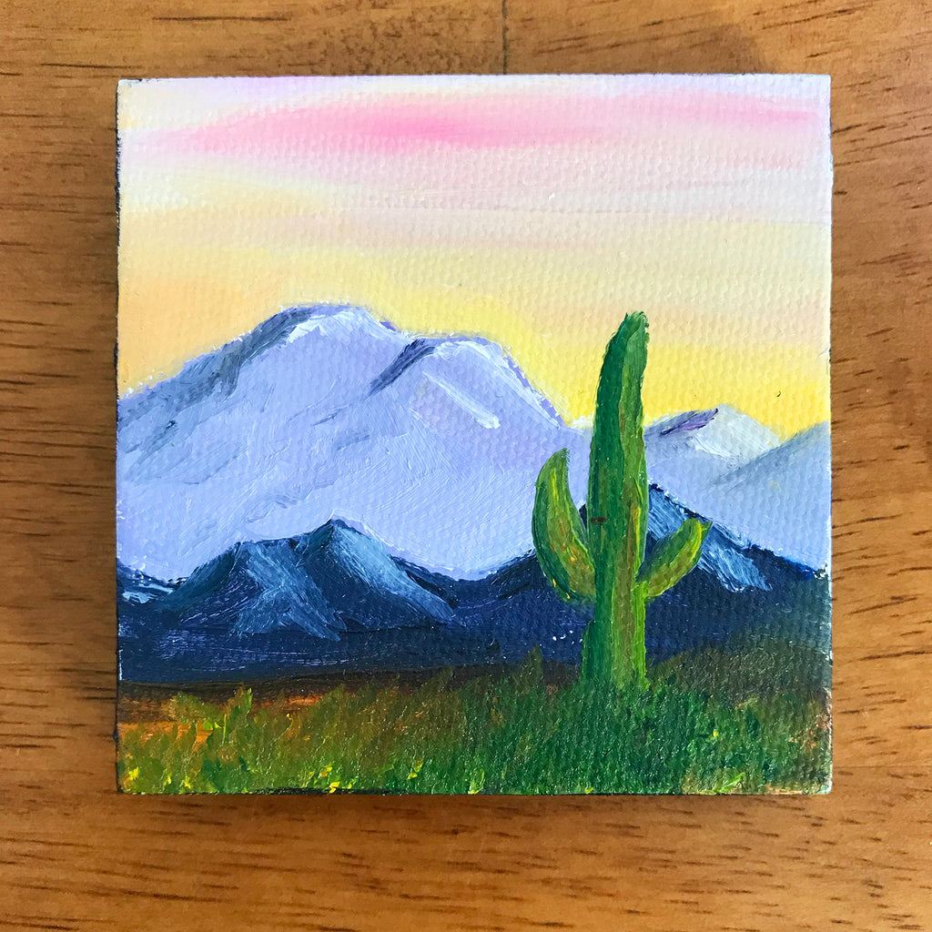 Mini Arizona Landscape Original Acrylic Painting - 3x3 Tiny Art - april bern photography