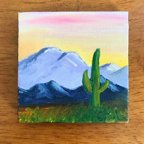 Mini Arizona Landscape Original Acrylic Painting - 3x3 Tiny Art