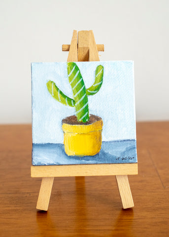 Cute Mini Cactus - 3x3 Original Oil Painting - april bern photography