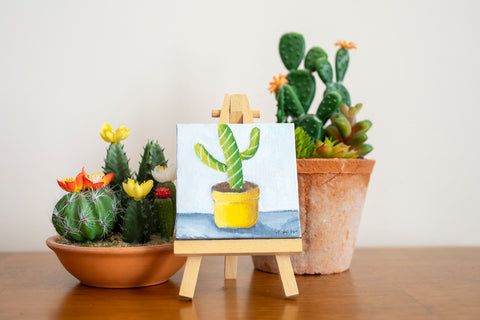 Cute Mini Cactus - 3x3 Original Oil Painting - april bern photography