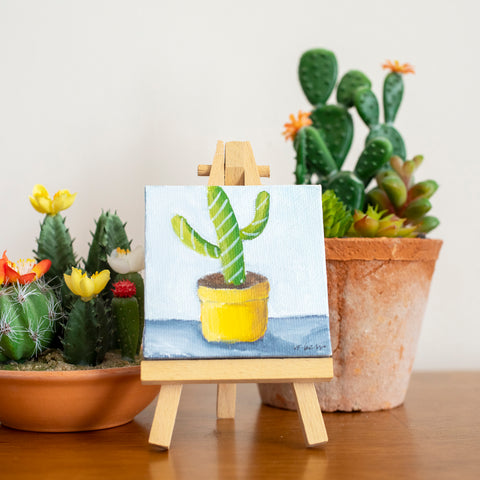 Cute Mini Cactus - 3x3 Original Oil Painting - april bern photography