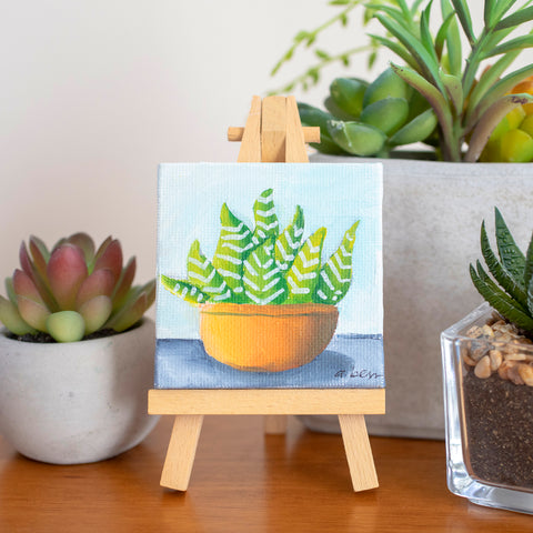 Cute Mini Succulent  - 3x3 Original Oil Painting