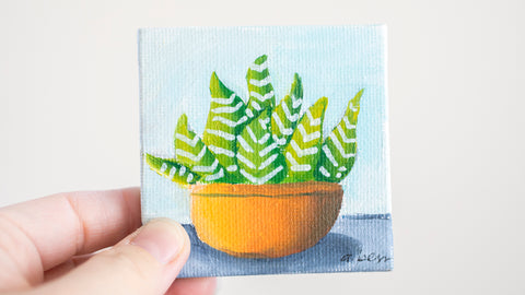 Cute Mini Succulent  - 3x3 Original Oil Painting - april bern photography