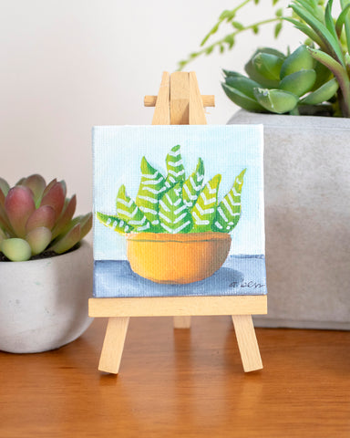 Cute Mini Succulent  - 3x3 Original Oil Painting - april bern photography