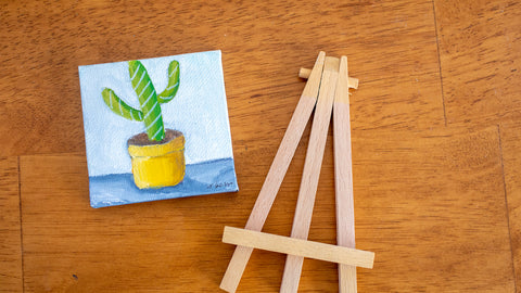 Cute Mini Cactus - 3x3 Original Oil Painting - april bern photography