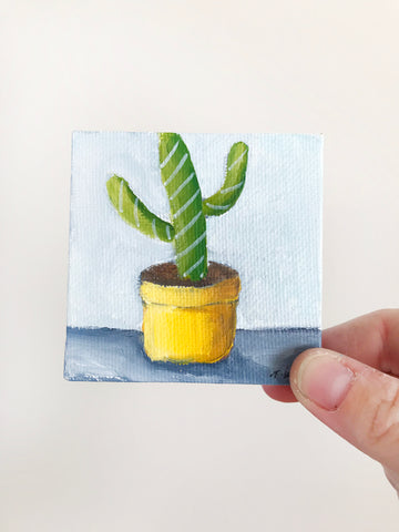 Cute Mini Cactus - 3x3 Original Oil Painting - april bern photography