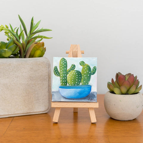 Cactus Art, Mini Cactus Trio Original Oil Painting - 3x3 Original Oil Painting