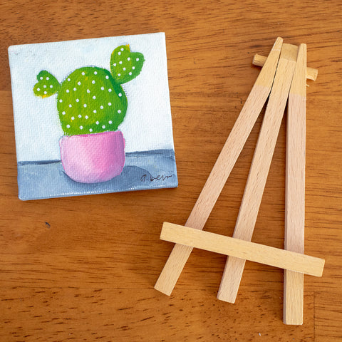 Cute Mini Cactus Oil Painting - 3x3 Original Oil Painting - april bern photography