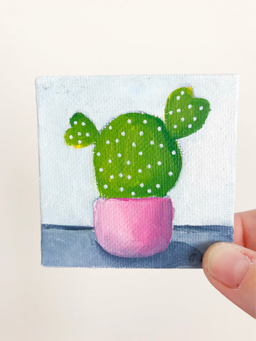 Cute Mini Cactus Oil Painting - 3x3 Original Oil Painting - april bern photography