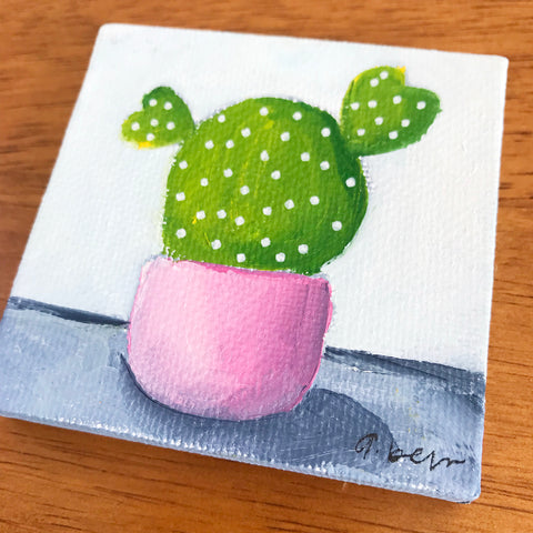Cute Mini Cactus Oil Painting - 3x3 Original Oil Painting - april bern photography