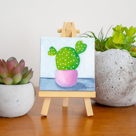 Cute Mini Cactus Oil Painting - 3x3 Original Oil Painting