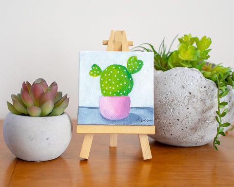 Cute Mini Cactus Oil Painting - 3x3 Original Oil Painting - april bern photography