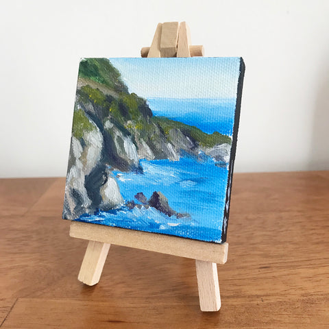 Big Sur California Original Oil Painting - 3x3 Tiny Art - april bern art & photography