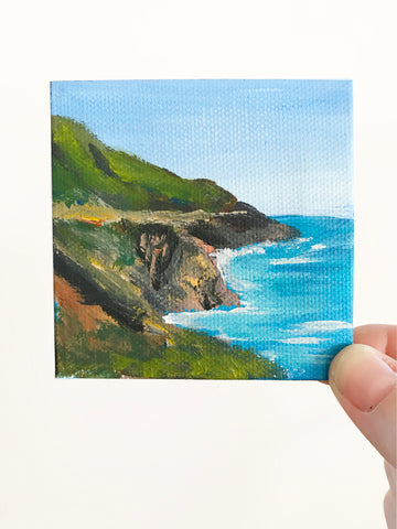 California Coastline Landscape Original Acrylic Painting - 3x3 Tiny Art - april bern photography