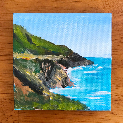 California Coastline Landscape Original Acrylic Painting - 3x3 Tiny Art - april bern photography
