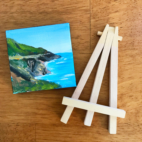California Coastline Landscape Original Acrylic Painting - 3x3 Tiny Art - april bern photography