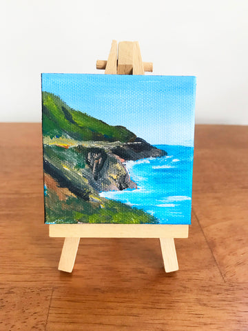 California Coastline Landscape Original Acrylic Painting - 3x3 Tiny Art - april bern photography