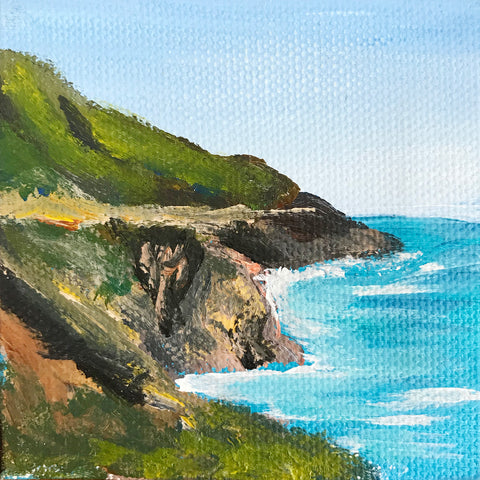 California Coastline Landscape Original Acrylic Painting - 3x3 Tiny Art - april bern photography