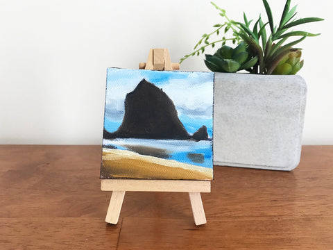 Cannon Beach Original Oil Painting - 3x3 Tiny Art - april bern art & photography