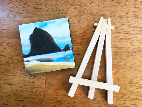 Cannon Beach Original Oil Painting - 3x3 Tiny Art - april bern art & photography