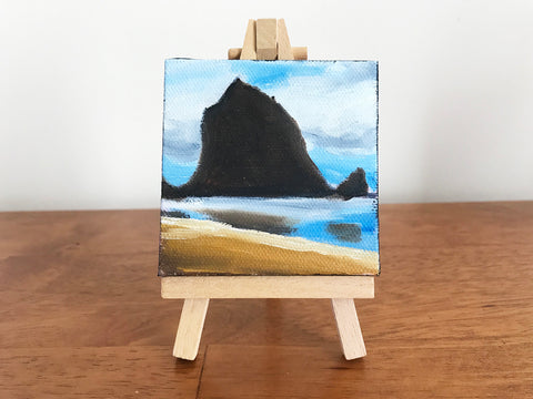 Cannon Beach Original Oil Painting - 3x3 Tiny Art - april bern art & photography