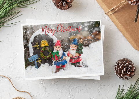 Merry Christmas Gnome Card - Whimsical Holiday Blank Greeting Card - april bern art & photography