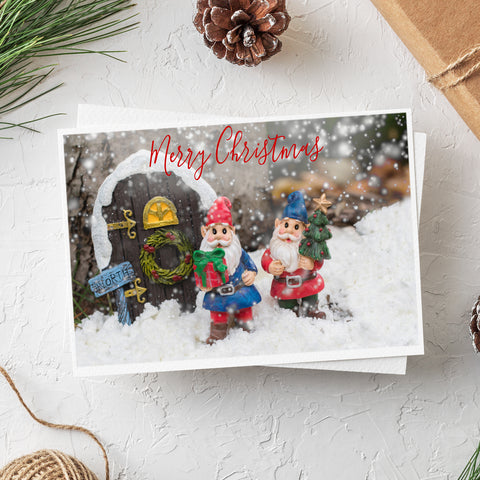 Merry Christmas Gnome Card - Whimsical Holiday Blank Greeting Card - april bern art & photography