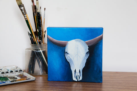Southwest Beauty Cow Skull - Oil Painting 8"x8" - april bern art & photography