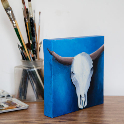 Southwest Beauty Cow Skull - Oil Painting 8"x8" - april bern art & photography