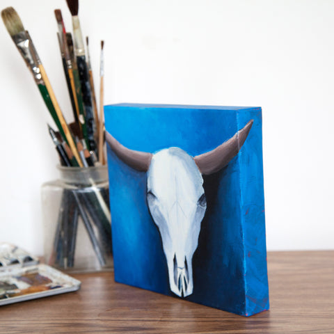 Southwest Beauty Cow Skull - Oil Painting 8"x8" - april bern art & photography