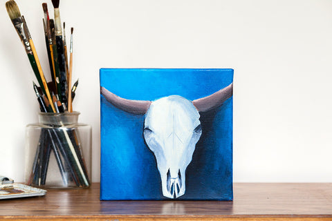 Southwest Beauty Cow Skull - Oil Painting 8"x8" - april bern art & photography