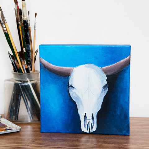 Southwest Beauty Cow Skull - Oil Painting 8"x8" - april bern art & photography