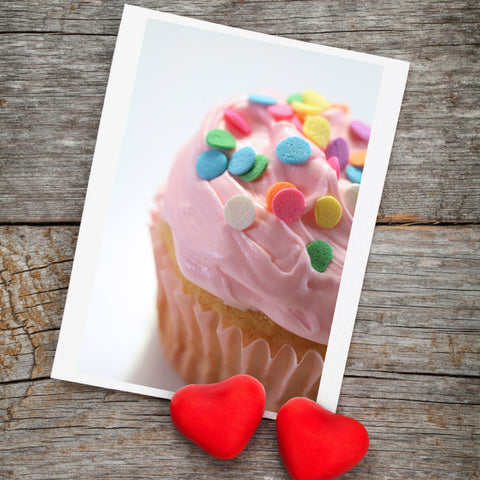 Pink Cupcake Photo Notecard, Blank Birthday Card