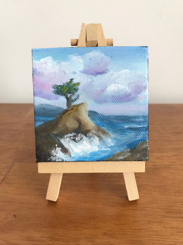 Lone Cypress California Landscape Original OIl Painting - 3x3 Tiny Art - april bern photography