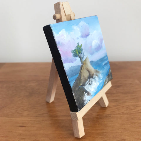 Lone Cypress California Landscape Original OIl Painting - 3x3 Tiny Art - april bern photography
