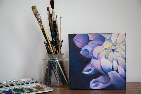 Dahlia Oil Painting - Flower Painting 8"x8" - april bern art & photography