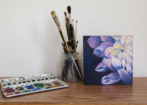Dahlia Oil Painting - Flower Painting 8"x8" - april bern art & photography