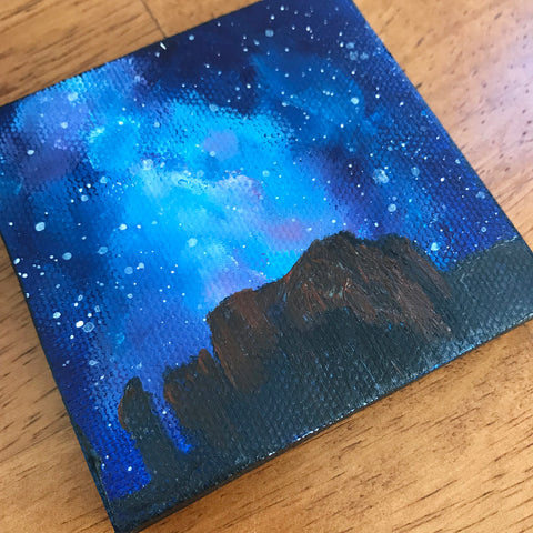 Arizona Landscape Nighttime Sky Original Acrylic Painting - 3x3 Tiny Art - april bern photography