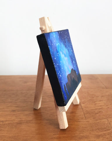 Arizona Landscape Nighttime Sky Original Acrylic Painting - 3x3 Tiny Art - april bern photography