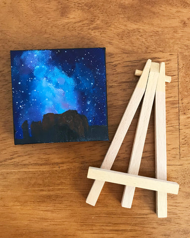 Arizona Landscape Nighttime Sky Original Acrylic Painting - 3x3 Tiny Art - april bern photography