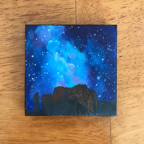 Arizona Landscape Nighttime Sky Original Acrylic Painting - 3x3 Tiny Art - april bern photography