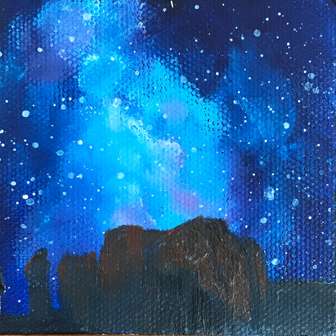 Arizona Landscape Nighttime Sky Original Acrylic Painting - 3x3 Tiny Art - april bern photography