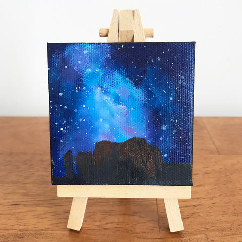 Arizona Landscape Nighttime Sky Original Acrylic Painting - 3x3 Tiny Art - april bern photography